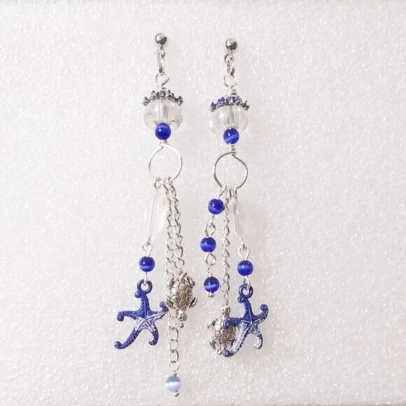 Oceans! Turtles! Starfish! Wild Aquatic Beach-y Boho Shoulder Duster Earrings - Picture 3 of 7